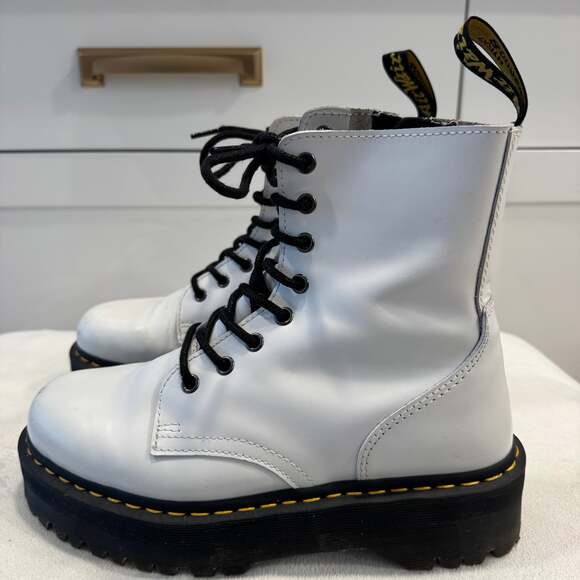 Dr. Martens Jadon White Polished Smooth Leather 8-Eye Platform Boots - Picture 2 of 7